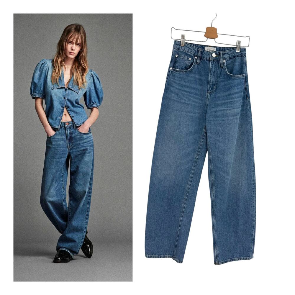 Frame Low Slung Barrel Jeans Caramia Wash Relaxed Fit Womens 25 Denim
